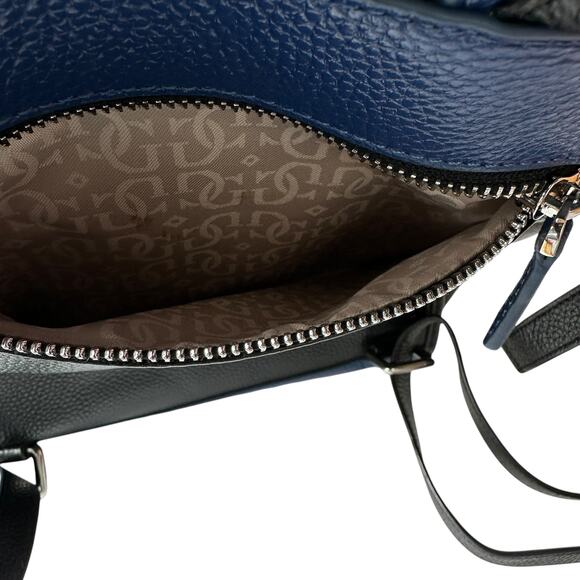 Guess Backpack Black Blue Pebbled Leather Silver Metal Logo Bag 10"x11.75"x4" - Picture 5 of 13